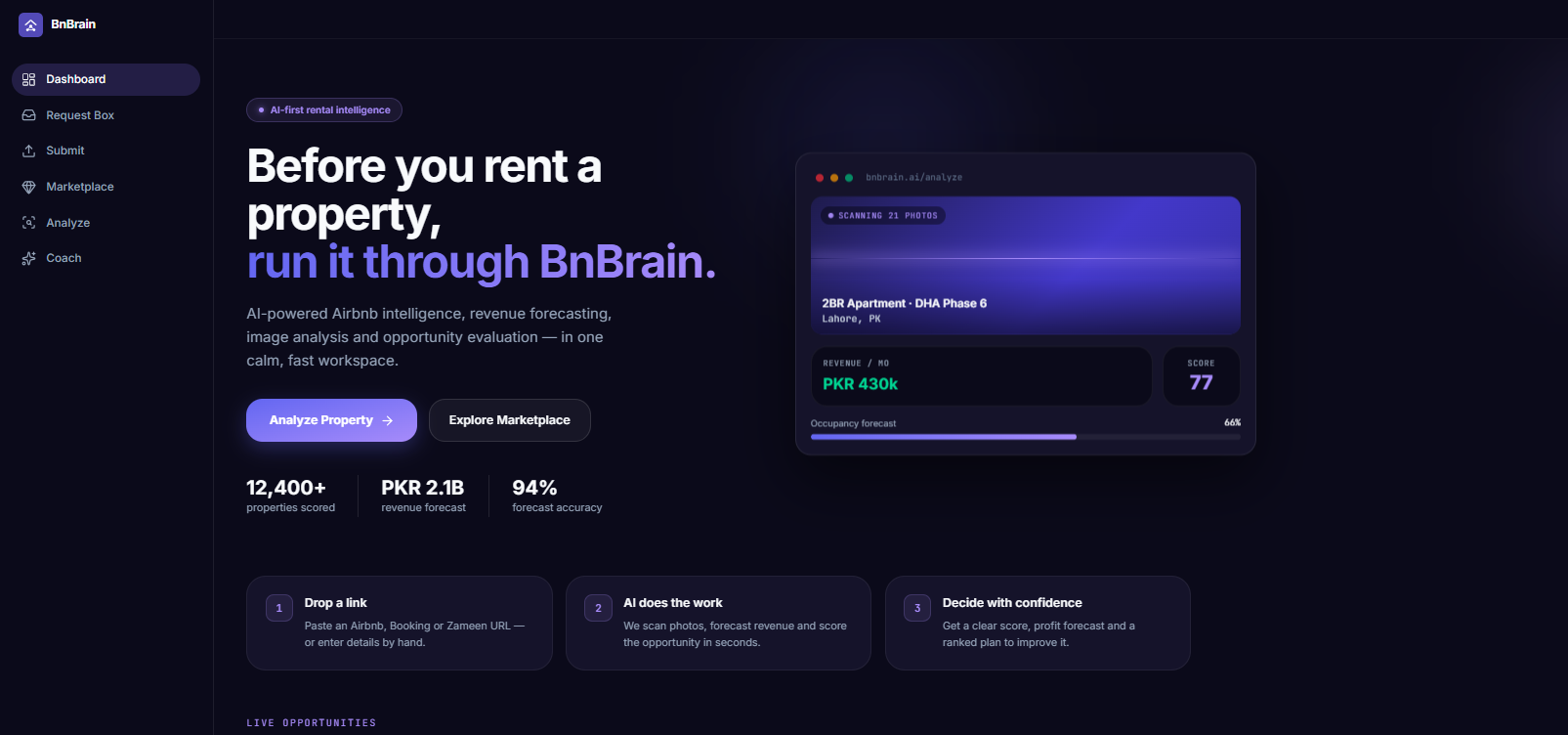 BnBrain AI property analysis workspace